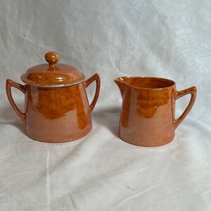 Lusterware, orange Sugar and Creamer Set
